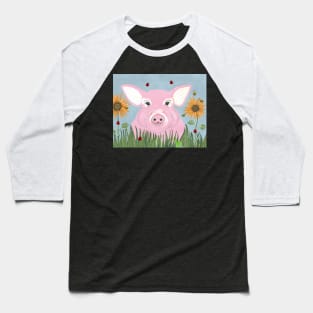 PIG Farmer Cute Pink Pig Acrylic Painting Baseball T-Shirt